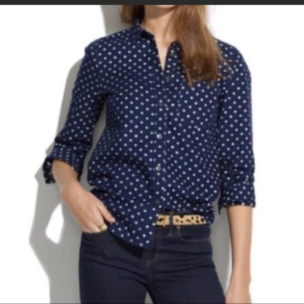 Madewell Denim Polka Dot Button Down Shirt